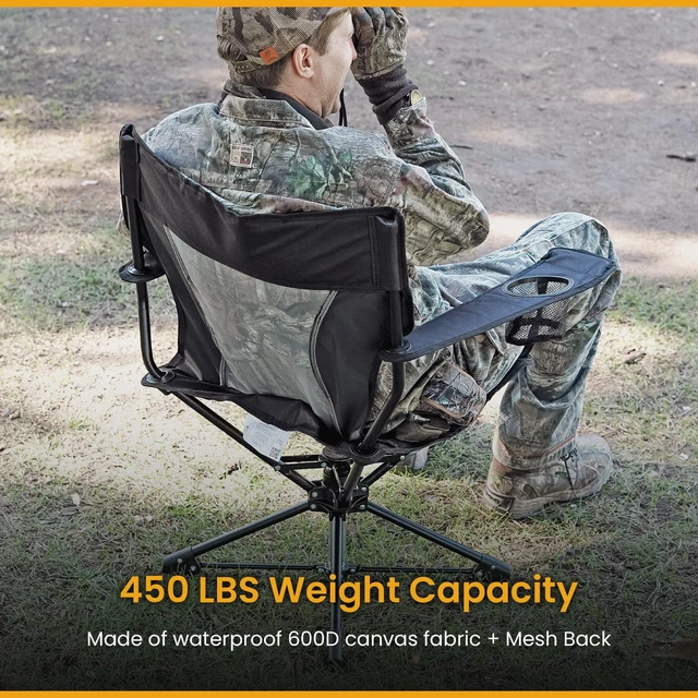 Alt view image 4 of 7 - 360° Degree Swivel Hunting Chair Stool Seat, No Sink Feet | Perfect for Blinds, No, Carrying Case, Steel Frame, Fishing, High-Grade 600D Canvas, Supports up to 450lbs, Camping, Beach