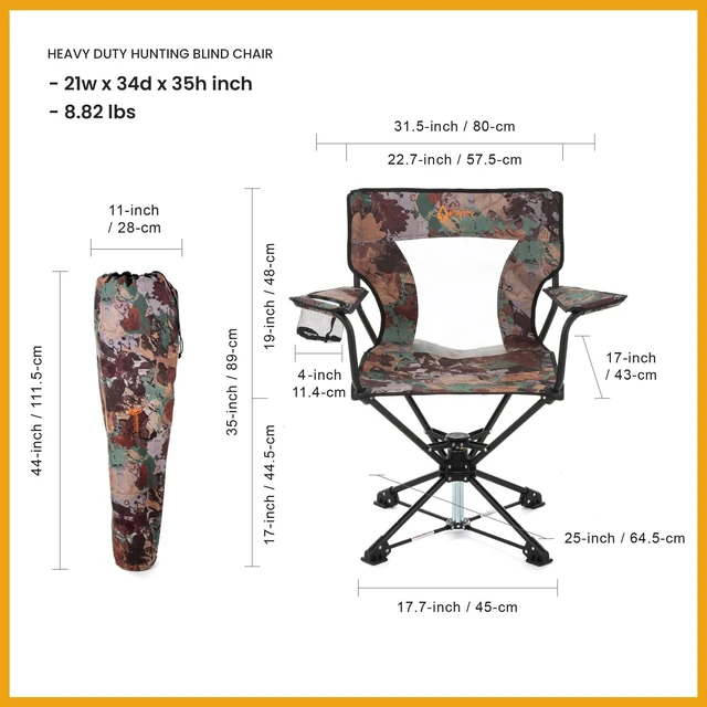 Alt view image 7 of 7 - 360° Degree Swivel Hunting Chair Stool Seat, No Sink Feet | Perfect for Blinds, No, Carrying Case, Steel Frame, Fishing, High-Grade 600D Canvas, Supports up to 450lbs, Camping, Beach