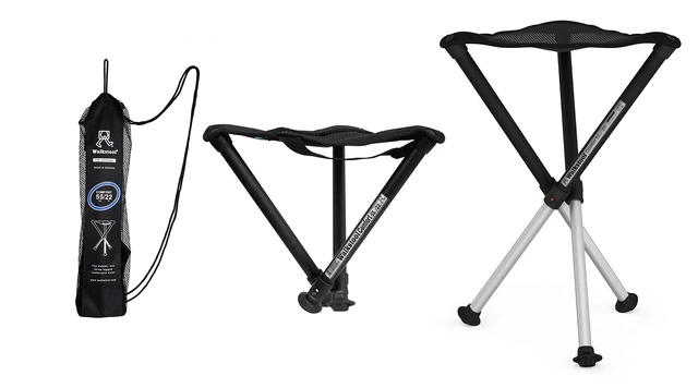 Alt view image 2 of 7 - - Comfort Model - Black and Silver - 3 Legged Folding Stool in Aluminium - Height 18" to 30" - Maximum Load 440 to 550 Lbs - Made in Sweden
