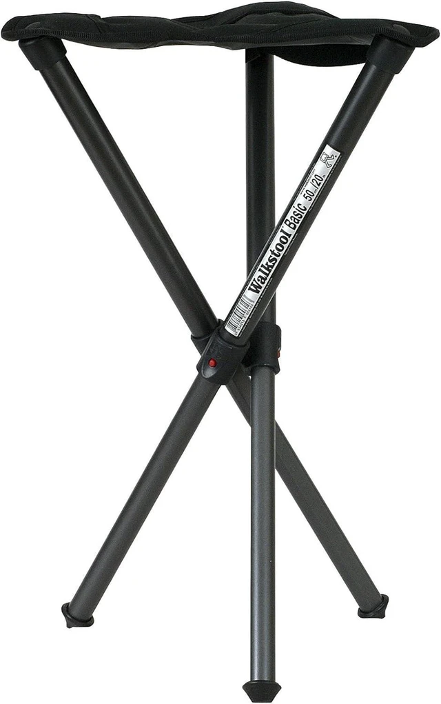 Main image of - Basic Model - Black Color - 3 Legged Folding Stool in Aluminium - Height 20" to 24" - Maximum Load 330 to 385 lbs - Made in Sweden