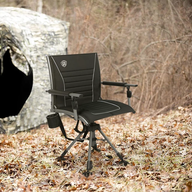 Alt view image 2 of 7 - 360° Silent Swivel Hunting Chair for Blinds, Adjustable Folding Hunting Seats with Armrests for Outdoor Activities, Fishing, Support 400lbs, Black