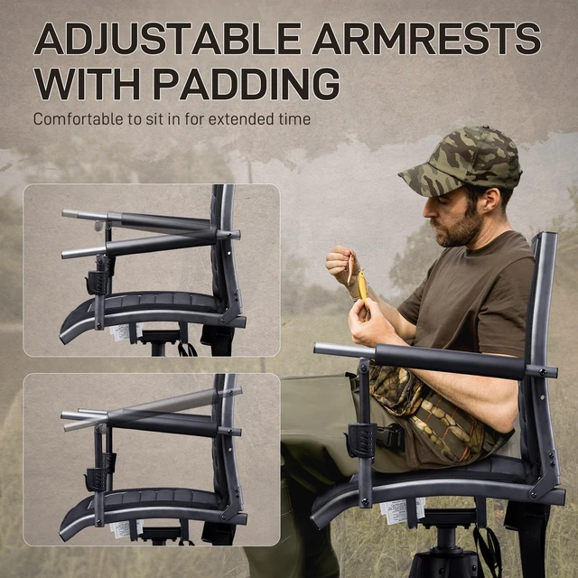 Alt view image 5 of 7 - 360° Silent Swivel Hunting Chair for Blinds, Adjustable Folding Hunting Seats with Armrests for Outdoor Activities, Fishing, Support 400lbs, Black