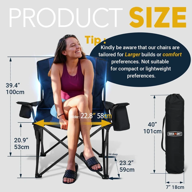 Alt view image 2 of 7 - Oversized Camping Chair for Adults - 450 lb Fully Padded High Back | Fully Padded High Back with Cooler Bags, Cup Holders, Side Pockets & Carry Bags for Outdoor Relaxation Use
