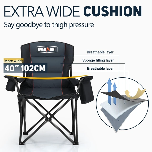 Alt view image 5 of 7 - Oversized Camping Chair for Adults - 450 lb Fully Padded High Back | Fully Padded High Back with Cooler Bags, Cup Holders, Side Pockets & Carry Bags for Outdoor Relaxation Use