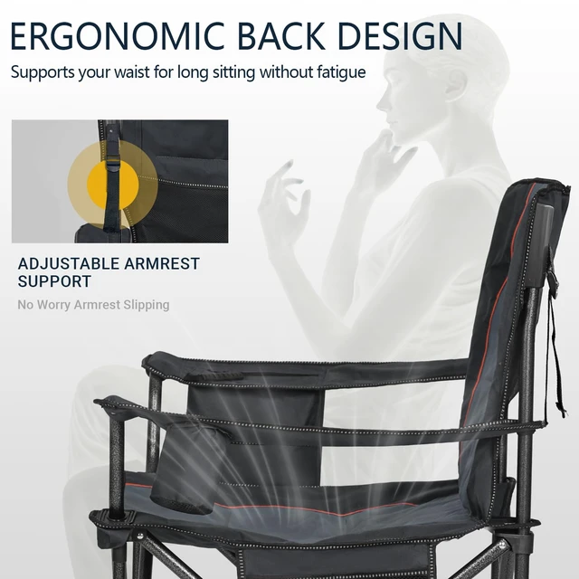 Alt view image 6 of 7 - Oversized Camping Chair for Adults - 450 lb Fully Padded High Back | Fully Padded High Back with Cooler Bags, Cup Holders, Side Pockets & Carry Bags for Outdoor Relaxation Use