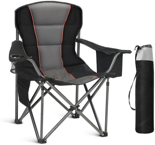 Main image of Heavy Duty Oversized Portable Folding Camping Chairs Support 450 LBS Black | Padded Foldable Outdoor Chair, Lawn Camp Chairs for Adults with Cup Holder, Cooler Bag, for Fishing, Beach