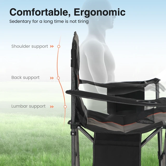 Alt view image 7 of 7 - Heavy Duty Oversized Portable Folding Camping Chairs Support 450 LBS Black | Padded Foldable Outdoor Chair, Lawn Camp Chairs for Adults with Cup Holder, Cooler Bag, for Fishing, Beach