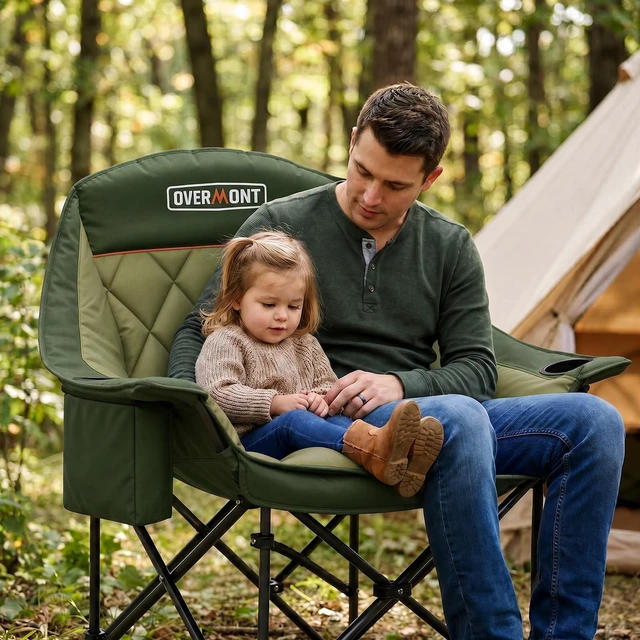 Alt view image 3 of 7 - Oversized XL Camping Chair for Adults 500 lb Support | Padded Seating and A Cooler Bag for Camping Sports Garden Beach Fishing Lawn Outdoor Relaxation with Side Pocket&Cup Holder