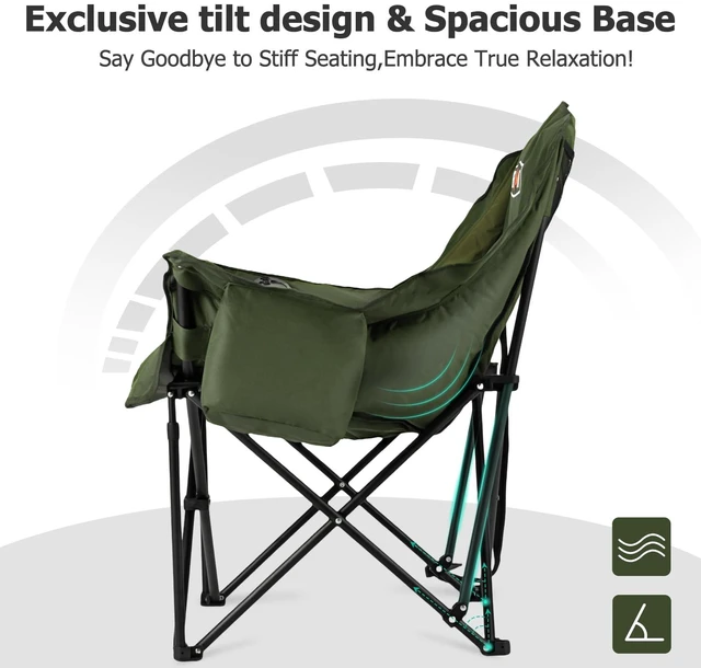 Alt view image 5 of 7 - Oversized XL Camping Chair for Adults 500 lb Support | Padded Seating and A Cooler Bag for Camping Sports Garden Beach Fishing Lawn Outdoor Relaxation with Side Pocket&Cup Holder