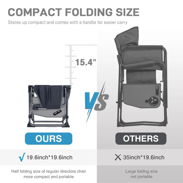 Alt view image 2 of 7 - Camping Directors' Chair with Side Table, Portable Folding Chair with Compact Size, Heavy Duty Lawn with Pocket for Camping, Lawn, Sports and Fishing, 400lbs, Grey