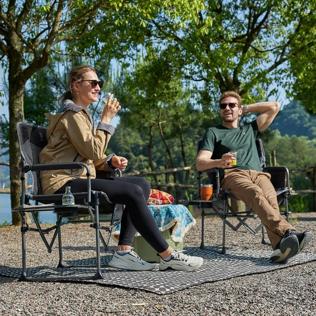 Alt view image 6 of 7 - Camping Directors' Chair with Side Table, Portable Folding Chair with Compact Size, Heavy Duty Lawn with Pocket for Camping, Lawn, Sports and Fishing, 400lbs, Grey