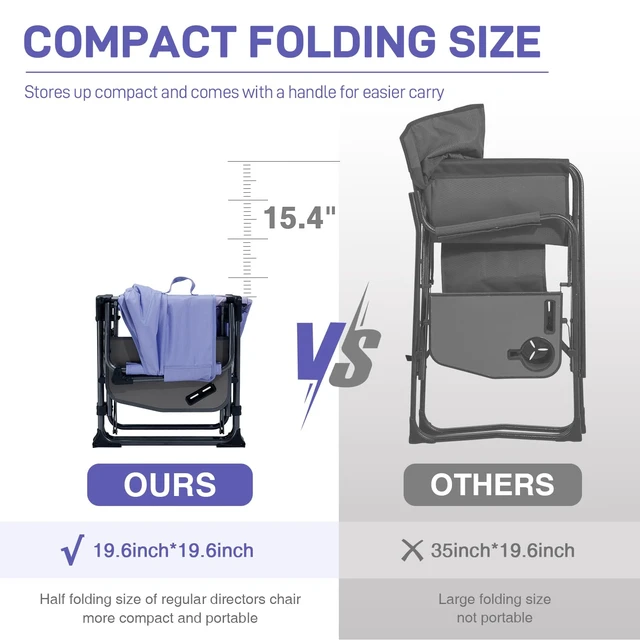 Alt view image 2 of 7 - Camping Directors' Chair with Side Table, Portable Folding with Compact Size, Heavy Duty Lawn Chair with Pocket for Camping, Lawn, Sports and Fishing, 400lbs, Purple