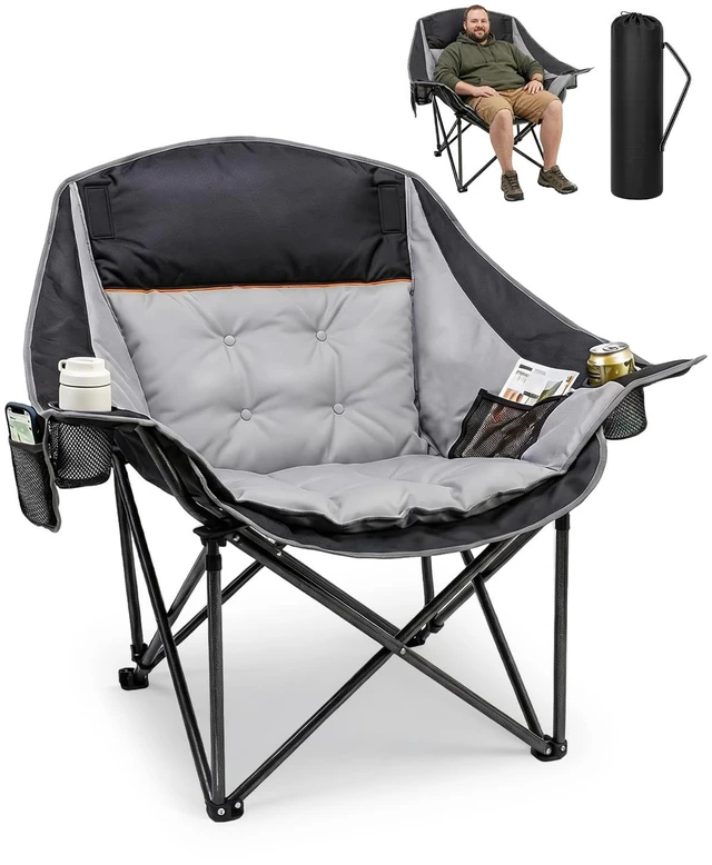Main image of Oversized Camping Chairs for Adults, 500lbs Portable Lawn Chair | Heavy Duty Padded Folding Chair, 40.2" Wide Seat, 600D Fabric, Side Pocket Cup Holder, for Outdoor Sports Patio Beach Fishing