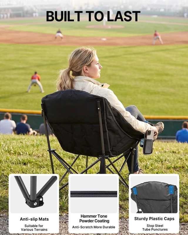 Alt view image 4 of 7 - Oversized Camping Chairs for Adults, 500lbs Portable Lawn Chair | Heavy Duty Padded Folding Chair, 40.2" Wide Seat, 600D Fabric, Side Pocket Cup Holder, for Outdoor Sports Patio Beach Fishing