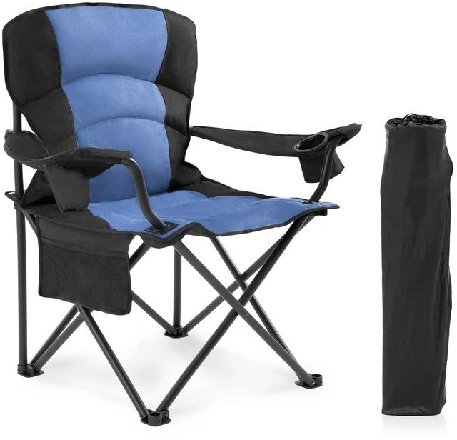 Main image of Oversized Folding Camping Chair Outdoor, Heavy Duty Foldable Lawn chair for Adults Support 440lbs, Collapsible Large Padded Camp Chair with Cup Holder&Carry Bag for Fishing Outside Sports Picnic(Navy)