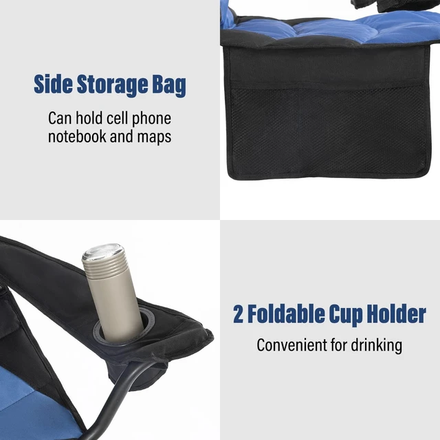 Alt view image 4 of 7 - Oversized Folding Camping Chair Outdoor, Heavy Duty Foldable Lawn chair for Adults Support 440lbs, Collapsible Large Padded Camp Chair with Cup Holder&Carry Bag for Fishing Outside Sports Picnic(Navy)