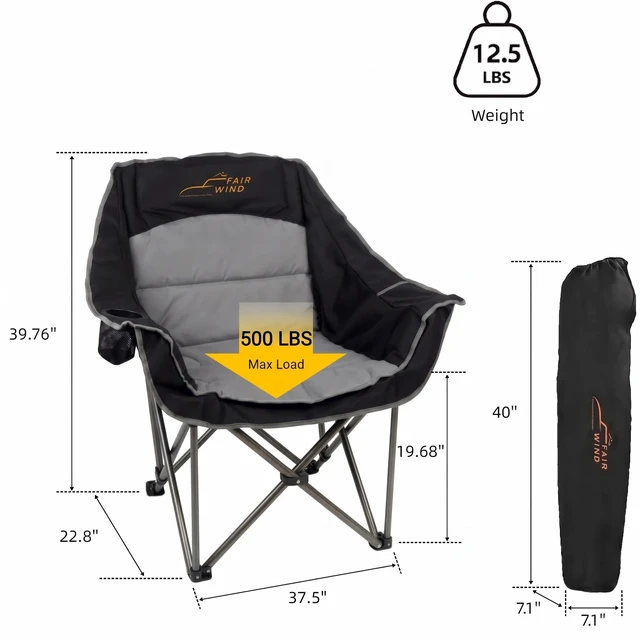 Alt view image 4 of 7 - XL Oversized Heated Padded Camping Chair for Adults | Extra-Wide Seat,Thick Cushioning,3 Heat Levels,No Battery Included,500 LBS Cap,Portable for Campfire Outdoor& Road Trip