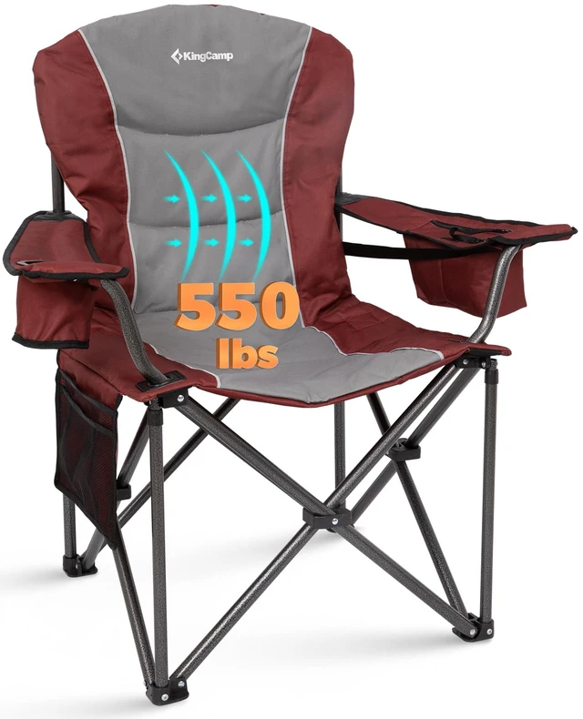 Main image of Oversized Camping Chair, 550lb Heavy Duty with Lumbar Support | Padded Folding chair, Cooler Bag, Cup Holder & Side Pocket for Camp, Fishing, Sports Event, Backyard, Patio, Lawn