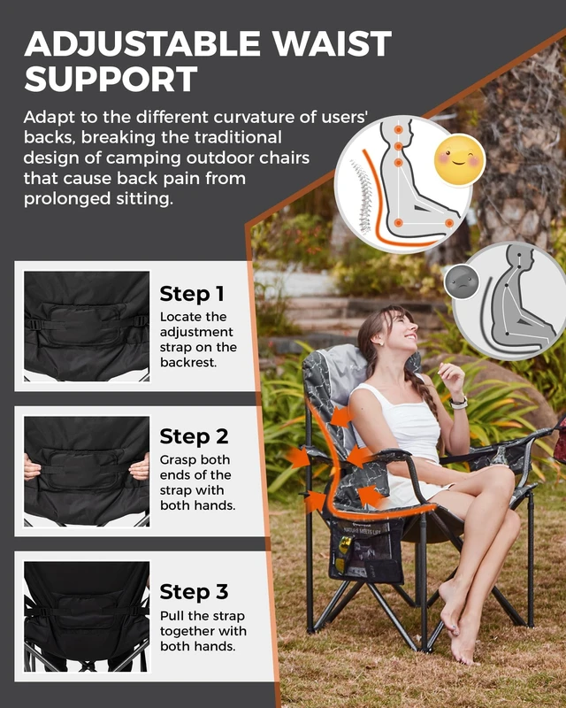 Alt view image 3 of 7 - Oversized Camping Chair, 550lb Heavy Duty with Lumbar Support | Padded Folding chair, Cooler Bag, Cup Holder & Side Pocket for Camp, Fishing, Sports Event, Backyard, Patio, Lawn