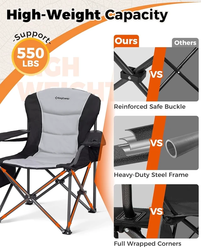 Alt view image 5 of 7 - Oversized Camping Chair, 550lb Heavy Duty with Lumbar Support | Padded Folding chair, Cooler Bag, Cup Holder & Side Pocket for Camp, Fishing, Sports Event, Backyard, Patio, Lawn