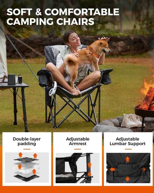 Alt view image 6 of 7 - Oversized Camping Chair, 550lb Heavy Duty with Lumbar Support | Padded Folding chair, Cooler Bag, Cup Holder & Side Pocket for Camp, Fishing, Sports Event, Backyard, Patio, Lawn