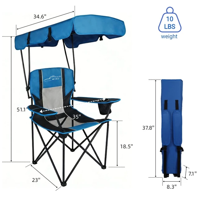 Alt view image 3 of 7 - Oversized Canopy Camping Chair 380 LBS Capacity | 600D Oxford Fabric, Backpack Design, 50+ UPF Sunshade, Folding Lawn Chair for Beach, Fishing & Sports
