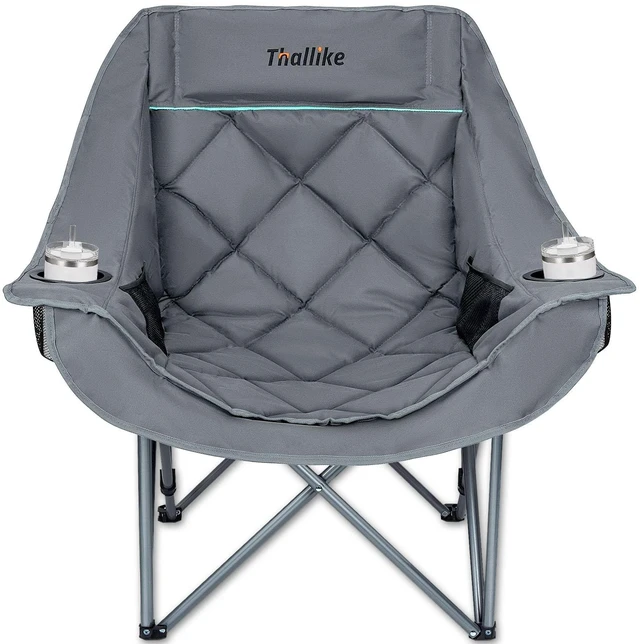 Main image of Oversized Camping Chair for Adults Heavy Duty Folding Chair with Cup Holders, Storage Pocket & Carry Bag Outdoor Padded Camp Chair for Backyard, Fishing & Sports Supports 400lbs (Grey)