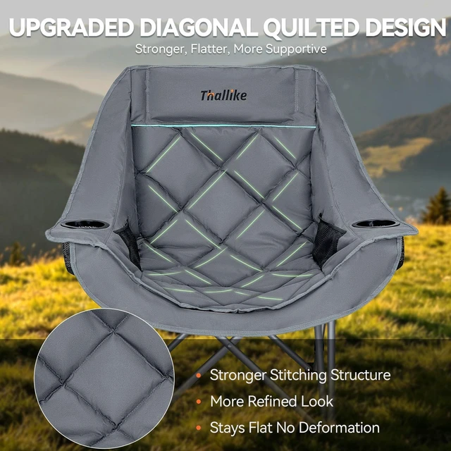 Alt view image 4 of 7 - Oversized Camping Chair for Adults Heavy Duty Folding Chair with Cup Holders, Storage Pocket & Carry Bag Outdoor Padded Camp Chair for Backyard, Fishing & Sports Supports 400lbs (Grey)