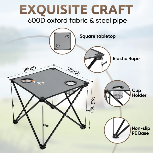 Alt view image 4 of 7 - Low Beach Chairs, 3Pcs Folding Camping Chairs with Table - Black | Lawn Chair Set for Adults Fishing, Picnic, Outdoor, Travel, Sports, Cup Holder & Storage Bag, No Assembly Required