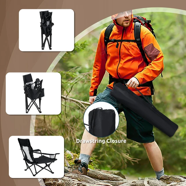 Alt view image 6 of 7 - Low Beach Chairs, 3Pcs Folding Camping Chairs with Table - Black | Lawn Chair Set for Adults Fishing, Picnic, Outdoor, Travel, Sports, Cup Holder & Storage Bag, No Assembly Required