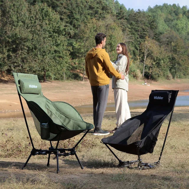 Alt view image 2 of 7 - HuggleMode High Back Folding Camping Chair, 2 Seat Heights -Black | Portable for campfires and sidelines, packs down small, 2 seat heights, easy to carry for beaches and backyards.