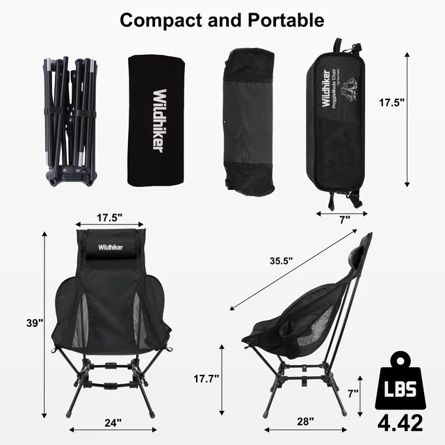 Alt view image 4 of 7 - HuggleMode High Back Folding Camping Chair, 2 Seat Heights -Black | Portable for campfires and sidelines, packs down small, 2 seat heights, easy to carry for beaches and backyards.