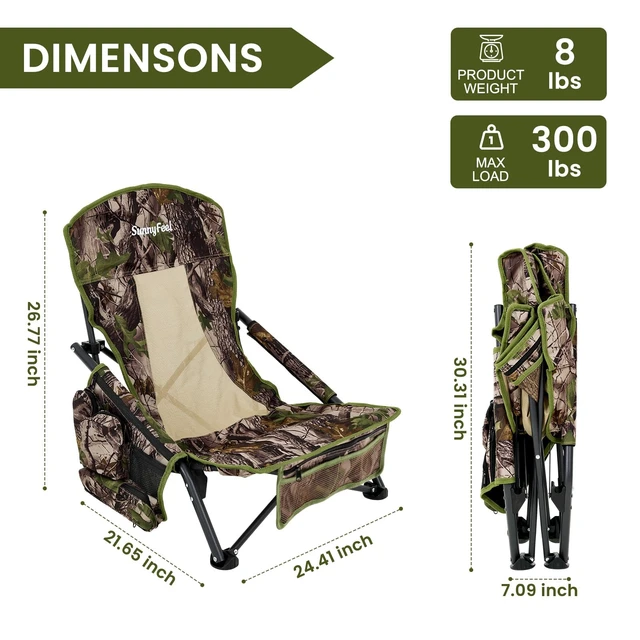 Alt view image 2 of 7 - Turkey Hunting Chair, Low Profile Ground Blind Seat | 300LBS Folding Deer Hunting Chair with Carry Bag and Storage Pockets for Fishing Outdoor Travel Picnic