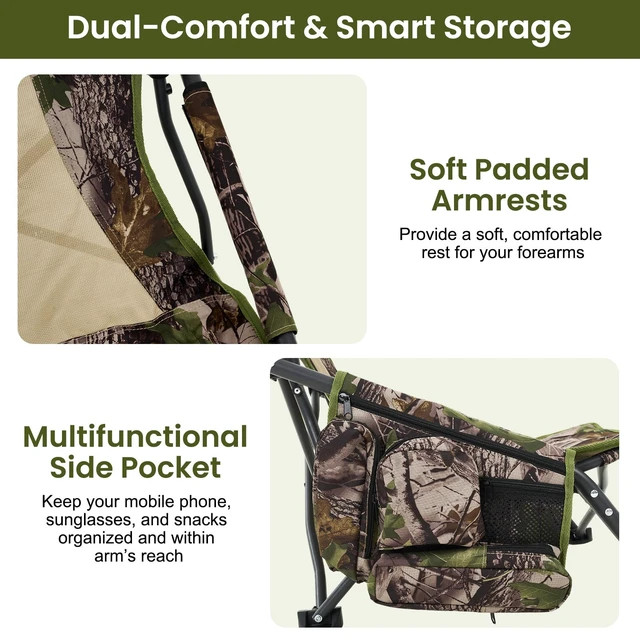 Alt view image 5 of 7 - Turkey Hunting Chair, Low Profile Ground Blind Seat | 300LBS Folding Deer Hunting Chair with Carry Bag and Storage Pockets for Fishing Outdoor Travel Picnic