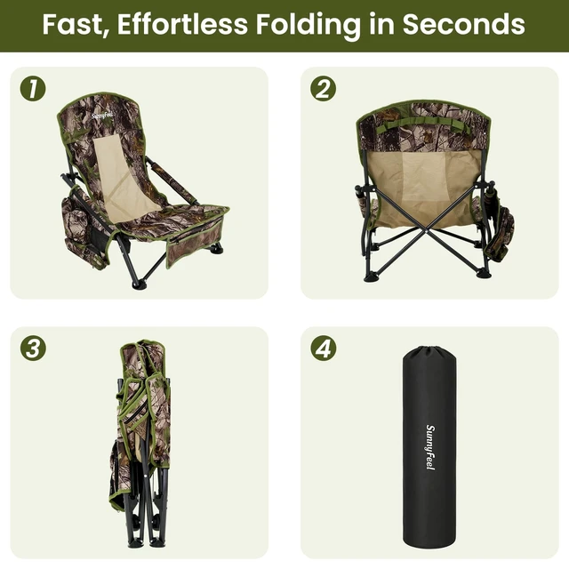 Alt view image 6 of 7 - Turkey Hunting Chair, Low Profile Ground Blind Seat | 300LBS Folding Deer Hunting Chair with Carry Bag and Storage Pockets for Fishing Outdoor Travel Picnic
