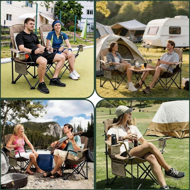 Alt view image 7 of 7 - Oversized Camping Chair for Adults, Heavy Duty Folding Outdoor Chair Breathable Mesh, Cup Holders, Side Pocket, Bottle Opener, 500 LB Capacity, Portable for Beach Fishing Khaki 2PC