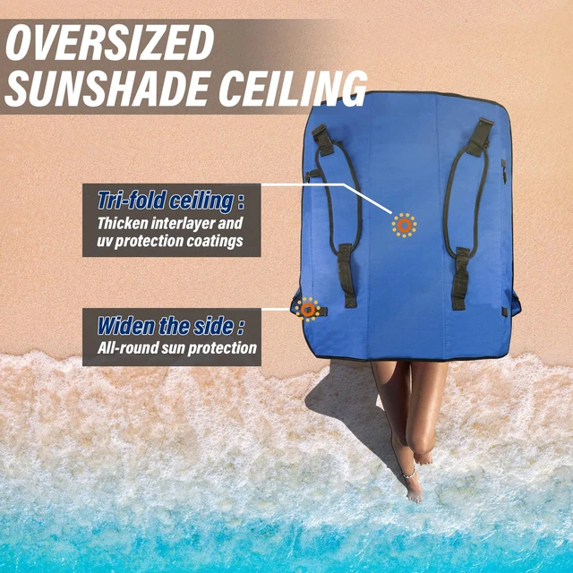 Alt view image 4 of 7 - Beach Chair with Canopy Shade, Folding Camping Chair Support to 330LBS, Outdoor Chair with Cup Holder & Cooler Bag for Travel Hiking,Fishing(Blue)