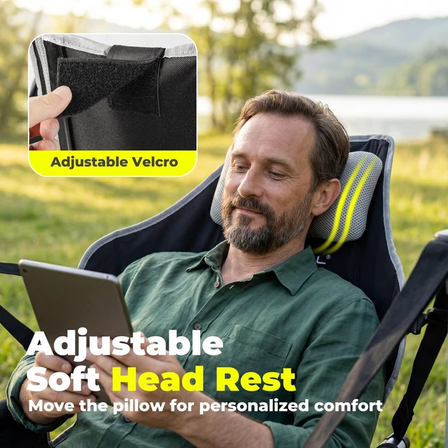 Alt view image 3 of 7 - Hammock Camping Chair with Footrest, Heavy Duty Swinging Chair 500LB | Easy-Fold Swinging Camp Chair with Cup Holder & Pillow, Portable Outdoor Chair for Patio, Lawn, RV and Camping, Black