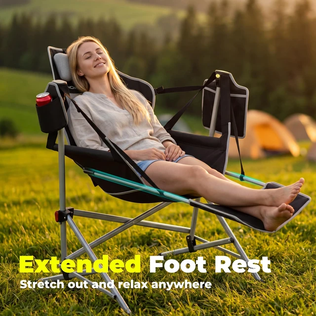 Alt view image 7 of 7 - Hammock Camping Chair with Footrest, Heavy Duty Swinging Chair 500LB | Easy-Fold Swinging Camp Chair with Cup Holder & Pillow, Portable Outdoor Chair for Patio, Lawn, RV and Camping, Black