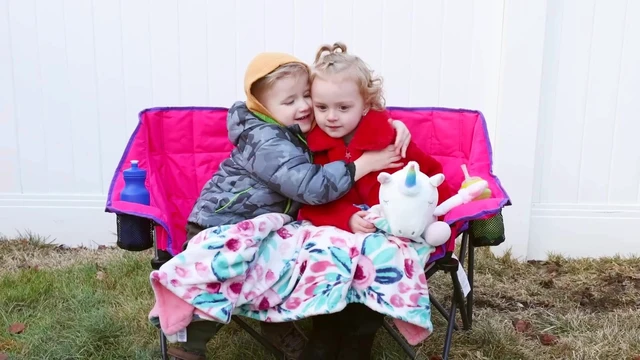 Alt view image 2 of 7 - Kids Double Camping Chair for Ages 4-8 Boys and Girls, Pink | Folding Kids 2 Seat Chair with Dual-lock safety 125 lbs, Mesh Storage Pocket, Backpack Carry Bag, Cup Holder for Camp, Picnic