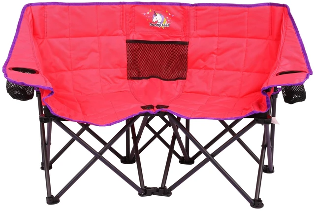 Main image of Kids Double Camping Chair for Ages 4-8 Boys and Girls, Pink | Folding Kids 2 Seat Chair with Dual-lock safety 125 lbs, Mesh Storage Pocket, Backpack Carry Bag, Cup Holder for Camp, Picnic