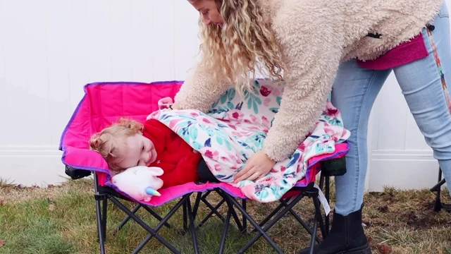 Alt view image 3 of 7 - Kids Double Camping Chair for Ages 4-8 Boys and Girls, Pink | Folding Kids 2 Seat Chair with Dual-lock safety 125 lbs, Mesh Storage Pocket, Backpack Carry Bag, Cup Holder for Camp, Picnic