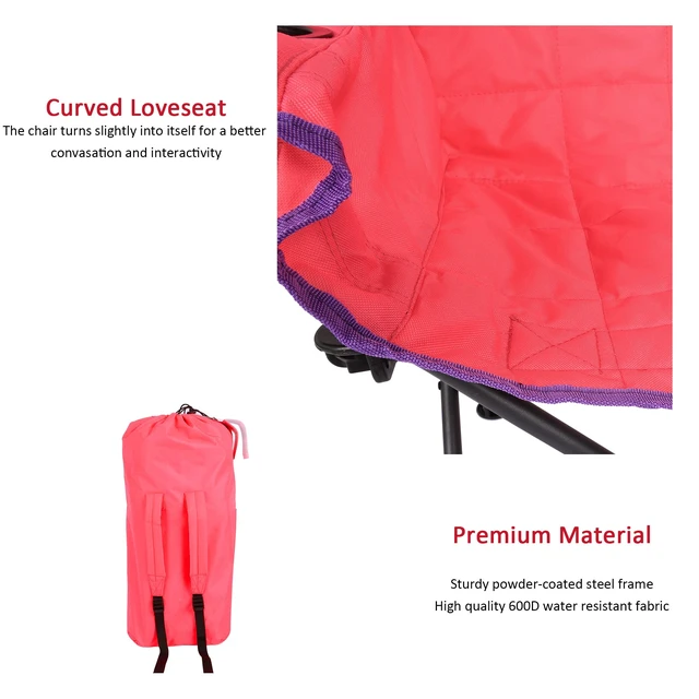 Alt view image 6 of 7 - Kids Double Camping Chair for Ages 4-8 Boys and Girls, Pink | Folding Kids 2 Seat Chair with Dual-lock safety 125 lbs, Mesh Storage Pocket, Backpack Carry Bag, Cup Holder for Camp, Picnic