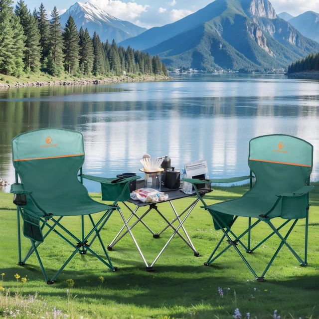Alt view image 2 of 7 - Camping Chair 2 Pack Folding Chair with 4-Can Cooler Bag | Portable Lawn Chair with Cup Holder,Storage Pocket, Supports 250LBS, Collapsible Chair for Camp, Beach, Picnic