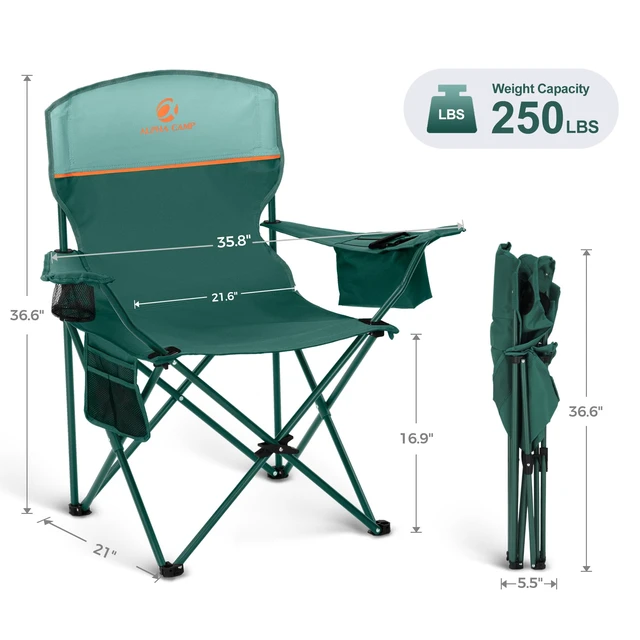 Alt view image 5 of 7 - Camping Chair 2 Pack Folding Chair with 4-Can Cooler Bag | Portable Lawn Chair with Cup Holder,Storage Pocket, Supports 250LBS, Collapsible Chair for Camp, Beach, Picnic