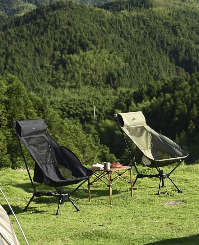 Alt view image 2 of 7 - Ultralight Compact Folding Anti-Sinking Chair, High Back, Black | Adjustable Height, Anti-Sinking Large Feet, Aluminum Triangular Frame, with Carry Bag, for Camping Beach Backpacking