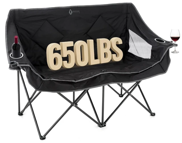 Main image of Portable Folding Double Duo Camping Chair Loveseat | 2 Cup and Wine Glass Holder, Carrying Bag, Supports up to 650lbs, Beach, Tailgating, Fishing, Patio, Hunting, Backyard