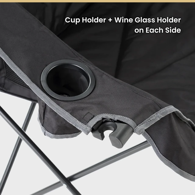 Alt view image 3 of 6 - Portable Folding Double Duo Camping Chair Loveseat | 2 Cup and Wine Glass Holder, Carrying Bag, Supports up to 650lbs, Beach, Tailgating, Fishing, Patio, Hunting, Backyard