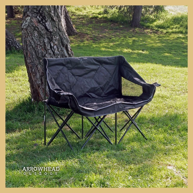 Alt view image 2 of 6 - Portable Folding Double Duo Camping Chair Loveseat | 2 Cup and Wine Glass Holder, Carrying Bag, Supports up to 650lbs, Beach, Tailgating, Fishing, Patio, Hunting, Backyard