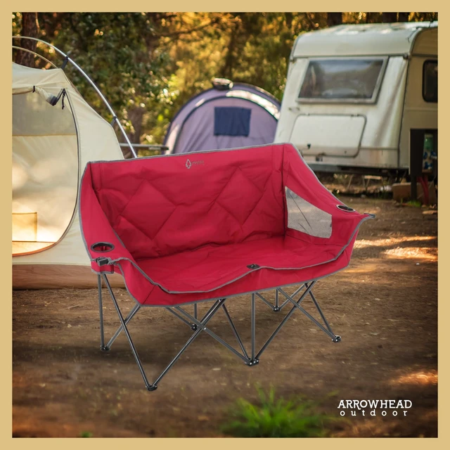 Alt view image 6 of 7 - Portable Folding Double Duo Camping Chair Loveseat w/ 2 Cup & Wine Glass Holder, Carrying Bag, Supports up to 500lbs